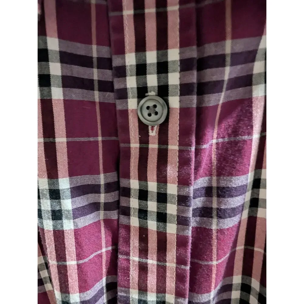 Banana Republic Men's Large Plaid Non Iron Tailored Dress Shirt Slim 100% Cotton